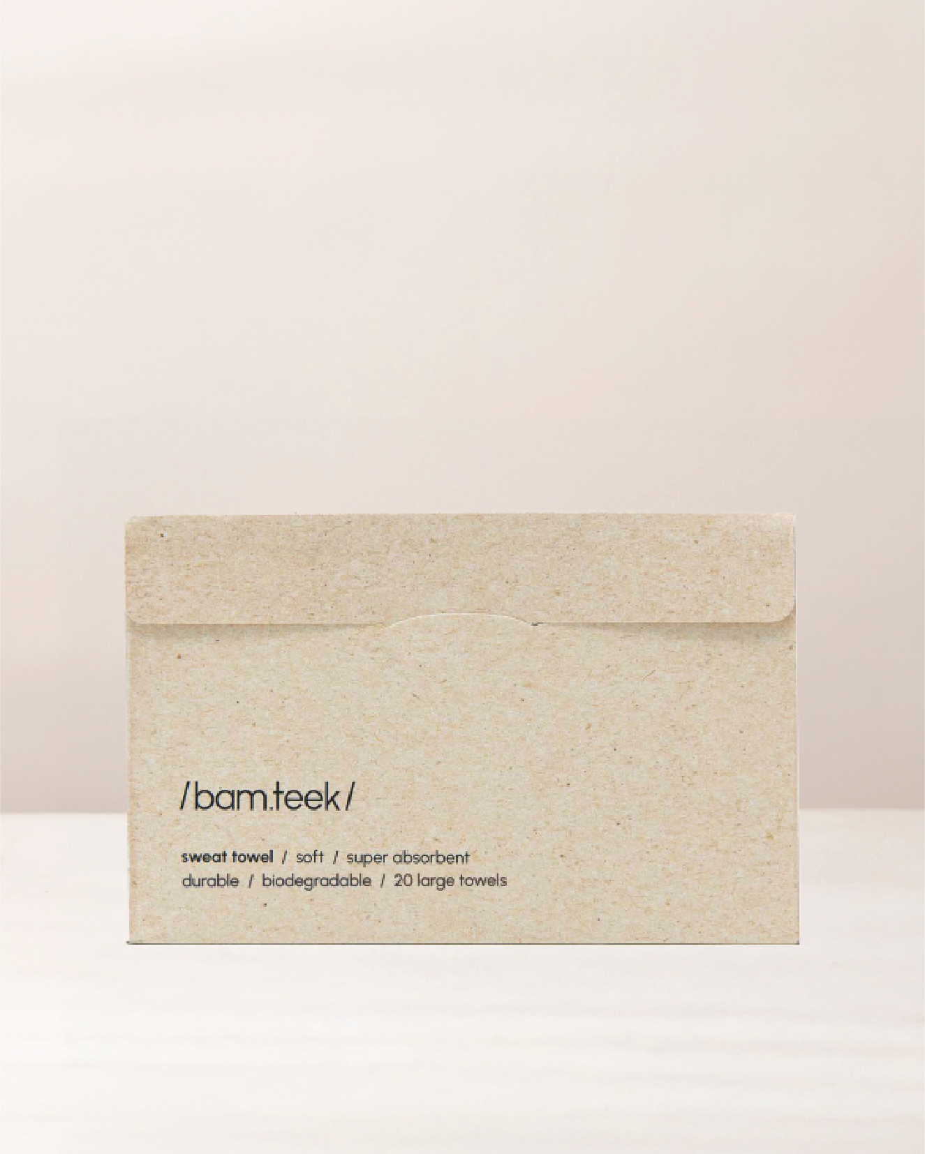 Bamteek Sweat Towel packaging featuring biodegradable, super absorbent design for active skincare.